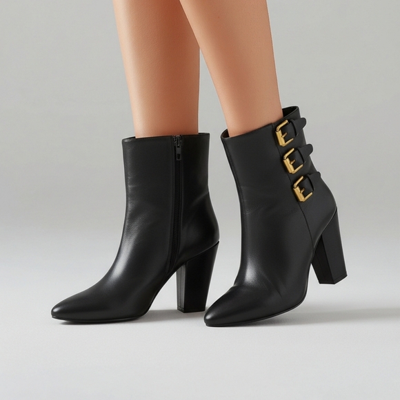 Rebecca Minkoff Shoes - Rebecca Minkoff Black Ankle Boots with Gold Buckles